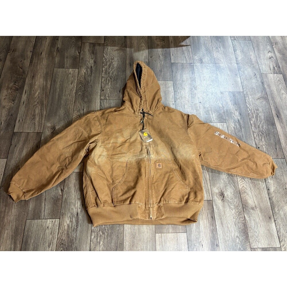 Carhartt Jacket Brown Hooded Full Zip Workwear J130-211 MADE IN MX Men Size 2XL